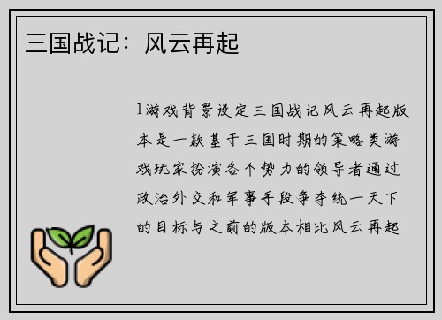 三国战记：风云再起
