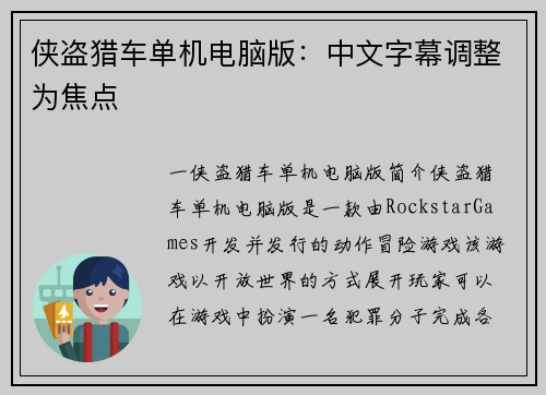 侠盗猎车单机电脑版：中文字幕调整为焦点